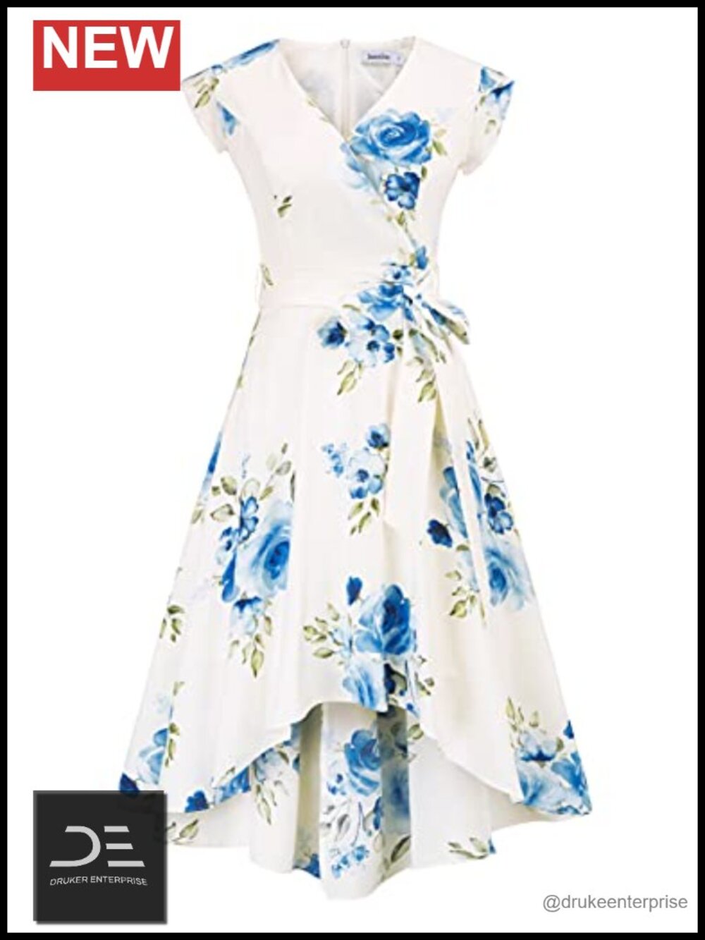 Women's Floral High Low Midi Dress Petal Sleeve A-Line Wedding Guest